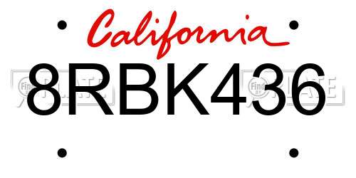 8RBK436 California License Plate