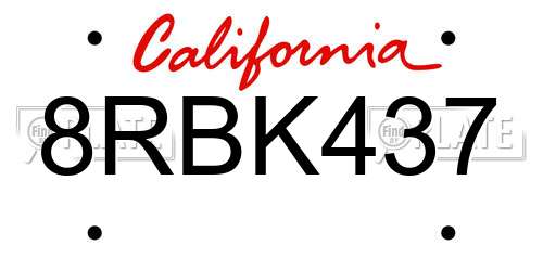 8RBK437 California License Plate