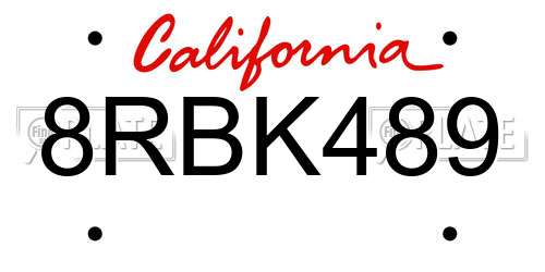8RBK489 California License Plate
