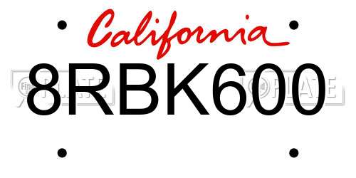 8RBK600 California License Plate