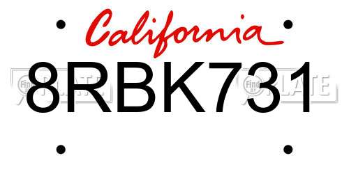 8RBK731 California License Plate