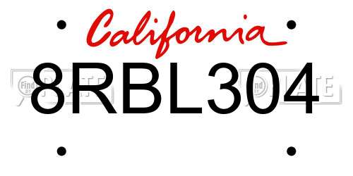 8RBL304 California License Plate