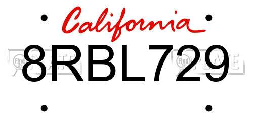 8RBL729 California License Plate