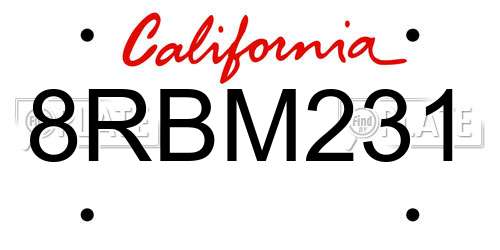 8RBM231 California License Plate