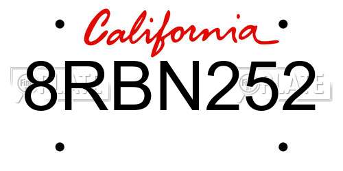 8RBN252 California License Plate