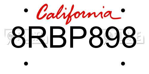 8RBP898 California License Plate