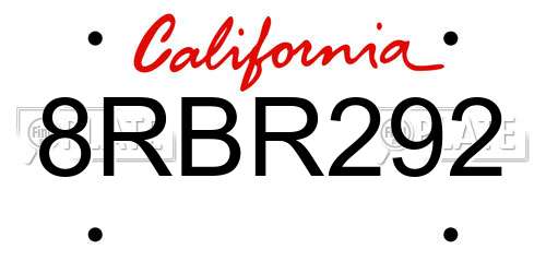 8RBR292 California License Plate