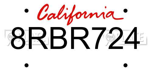 8RBR724 California License Plate