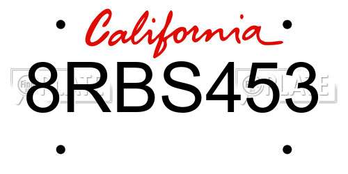 8RBS453 California License Plate