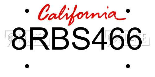 8RBS466 California License Plate