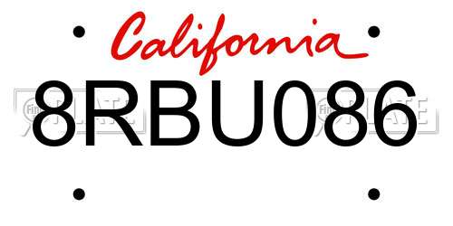 8RBU086 California License Plate
