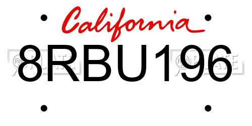 8RBU196 California License Plate