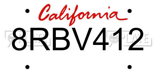 8RBV412 California License Plate