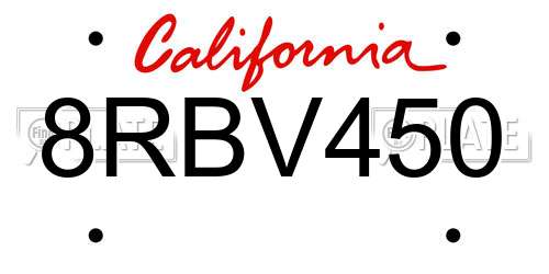 8RBV450 California License Plate