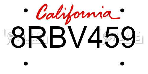 8RBV459 California License Plate