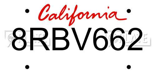 8RBV662 California License Plate