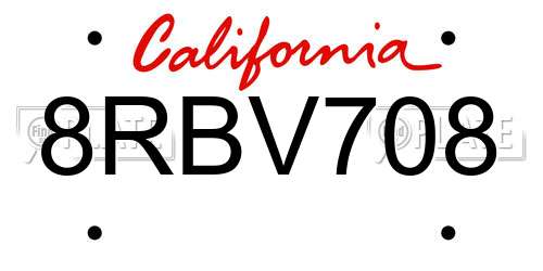 8RBV708 California License Plate