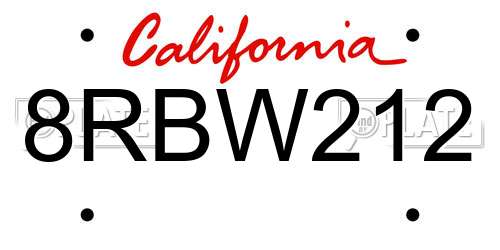 8RBW212 California License Plate