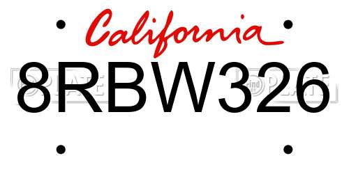 8RBW326 California License Plate