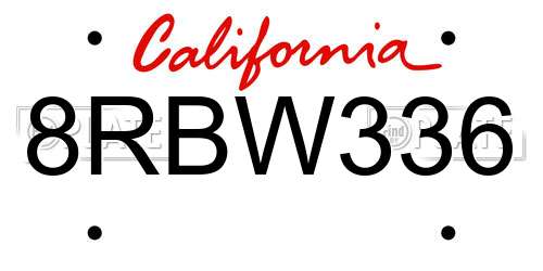 8RBW336 California License Plate