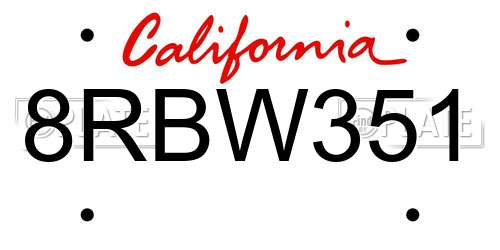 8RBW351 California License Plate