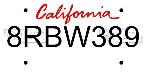 8RBW389 California License Plate