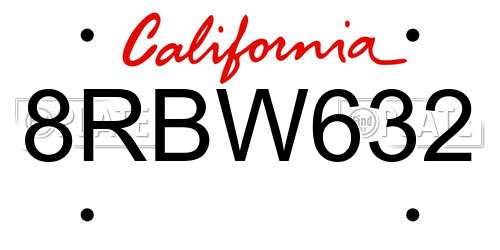 8RBW632 California License Plate