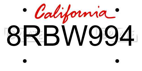 8RBW994 California License Plate