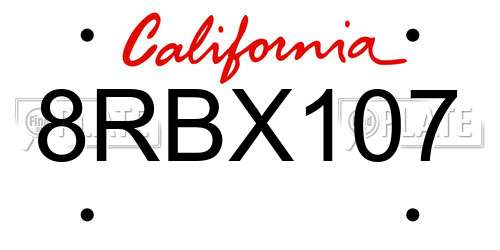 8RBX107 California License Plate
