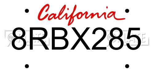 8RBX285 California License Plate