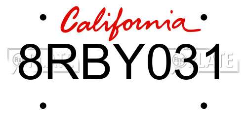 8RBY031 California License Plate