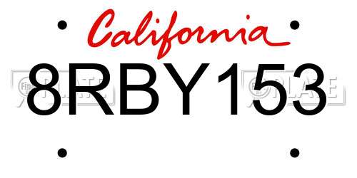8RBY153 California License Plate