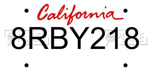 8RBY218 California License Plate