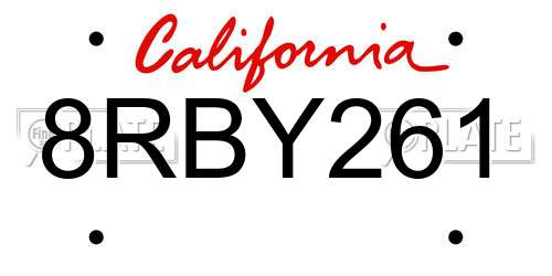 8RBY261 California License Plate