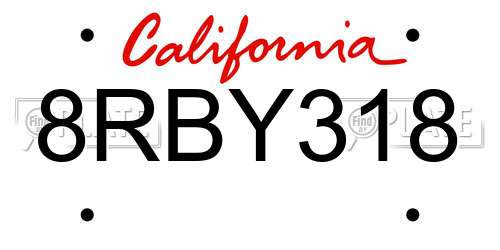 8RBY318 California License Plate