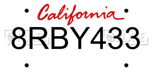 8RBY433 California License Plate