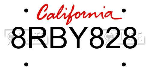 8RBY828 California License Plate