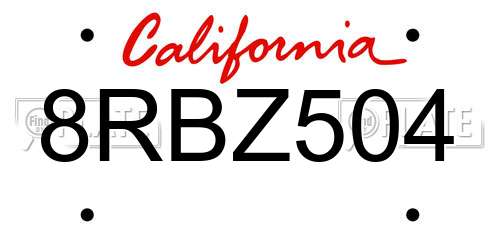 8RBZ504 California License Plate