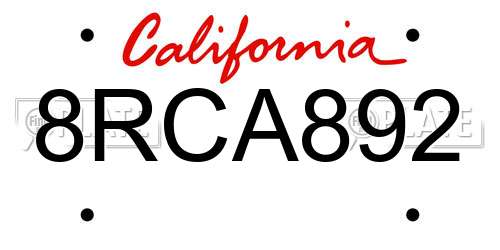 8RCA892 California License Plate