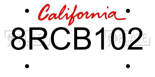8RCB102 California License Plate