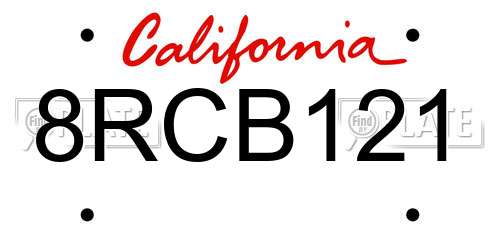 8RCB121 California License Plate