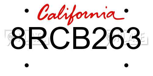 8RCB263 California License Plate