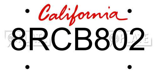 8RCB802 California License Plate