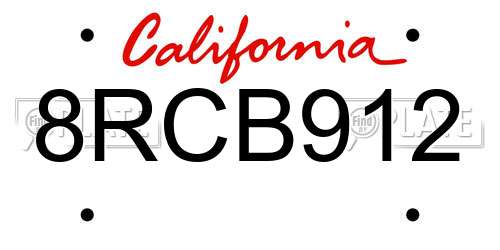 8RCB912 California License Plate
