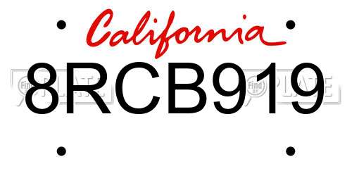 8RCB919 California License Plate