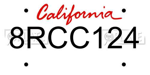 8RCC124 California License Plate