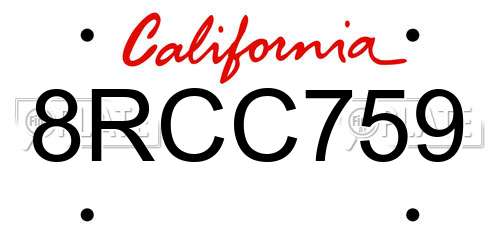 8RCC759 California License Plate