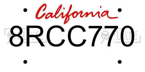 8RCC770 California License Plate