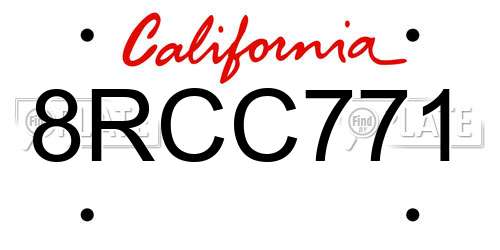 8RCC771 California License Plate