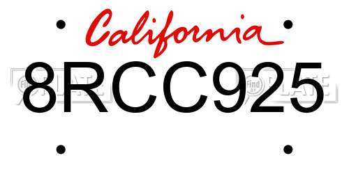 8RCC925 California License Plate